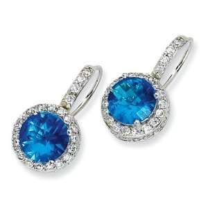  Checker cut Simulated Blue Topaz CZ French Wire Earrings 
