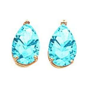    14K Gold Pear Blue Topaz Earrings Jewelry 12x8mm New Jewelry