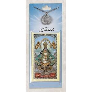   Virgin Mary Medal Necklace Pendant with Catholic Prayer Card Jewelry