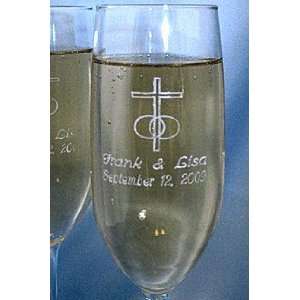  Toasting Flute   Engraved Glass with Corinthians Cross 