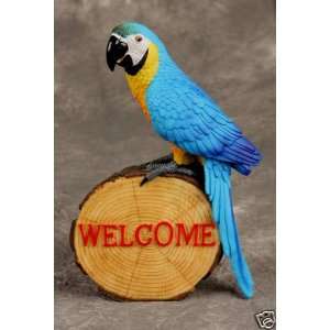 Blue Macaw Parrot Statue Welcome Log