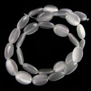    14mm grey fiber optic cats eye flat oval beads 15
