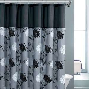 : Black Gray 72 x 72 Floral Beaded Bathroom Polyester Shower Curtain 