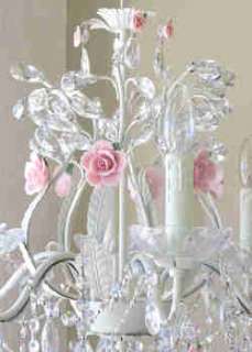   Shabby Crystal chandelier~Pink porcelain Roses~Cottage Chic  