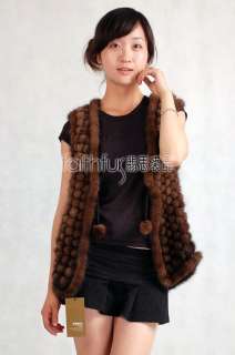 Mink Fur Knitted Vest/Waistcoat/Gilet/Weskit Fur Pom  