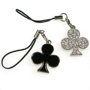  Poker Black Clover with Rhinestones Cell Phone Charm Strap 