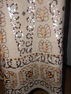 Tan Sand BASIL & MAUDE Beaded Sequins Linen Rayon Long Skirt 6 M 
