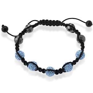 : 10mm Light Blue Crystal Beads and Faceted Hematite Beads with Black 