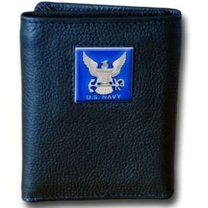  U S Navy Top Grain Leather Trifold Wallet 