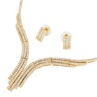   Jewelry round white topaz set Yellow Gold Plated necklace earrings