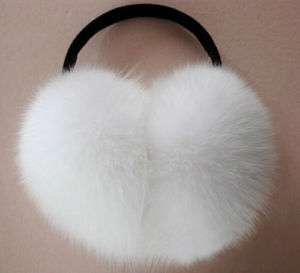 Real Fox Fur Earmuffs Wrap Around Ear Warmers    White  