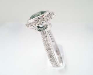 14K WG GREEN & WHITE DIAMOND ENGAGEMENT RING 1.32ct  