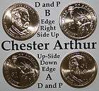 Chester Arthur 2012   4 Brilliant US Mint Coins D & P Edge A & B 