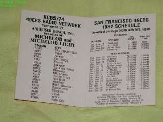 1982 S.F. Forty Niners World Champs XVI Super Bowl Sked  