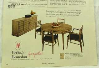 1956 Heritage Henredon Dining Table Furniture Ad  