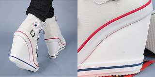 Womens White 4 Buckles Sneakers Zip Wedge Heel Shoes US 5~8 / Ladies 