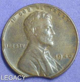 1940 P LINCOLN WHEAT CENT DOUBLE CLIPPED PLANCHET (GR  
