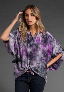 AKIKO Button Down Knot Front Hem Top in Marble Tie Dye at Revolve 