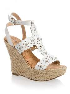 NEW GUESS WHITE LEATHER MACOYA WEDGE STUDDED SANDALS  