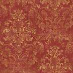    8 in x 10 in Red Floral Damask Watercolor Wallpaper 
