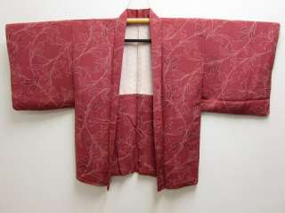  Japanese Kimono Haori Leaf Pattern Silk 06a0663  