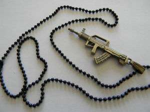FAMAS Gun Ball Chain Necklace 2.4mm 24 inch Black or Silver Chain GUN 