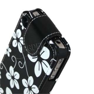   LEATHER FLIP CASE COVER POUCH FOR APPLE IPHONE 4 + SCREEN FILM  