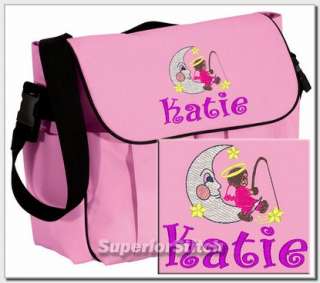 diaper bag personalized with girl moon angel font used for