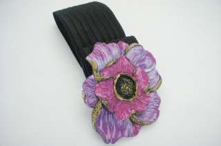   Taille schwarz lila Blume Schnalle breit 80 Metallic Pink edel  