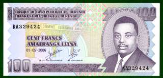 BURUNDI 100 FRANCS P 37 UNC GEM BANKNOTE (1.5.2006)  