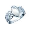 feiner, verzierter Ornament Ring mit ovalem Perlmutt, Sterling Silber 