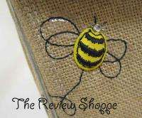   LTD Straw Motif Tote Burlap & Leather Bumble Bee Floral Applique Bag
