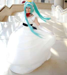Vocaloid MIKU long white dress cosplay costume  