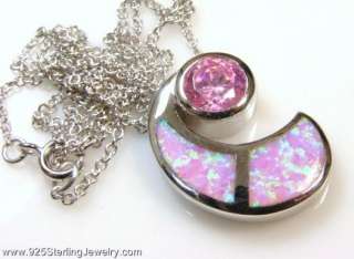 PINK FIRE OPAL SAPPHIRE .925 SILVER NECKLACE 18  