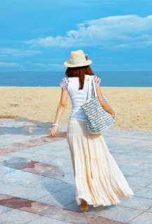 New Chiffon strapless rope waist Maxi Beach Dress flared skirt  