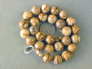 Necklace Picture Jasper Large 14 mm Round Beads  