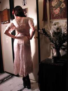   Vintage Sheer Organza 2 Piece Slip & Dress~Pink with Blue Flowers