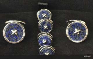   750 JAN LESLIE Blue Lapis Button Cufflinks & Studs Set on SALE  