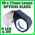 10x magnifier jeweler loupe triplet lens 6 led light 21mm
