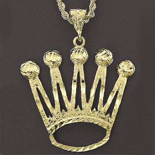   Classy Diamond Cut King Crown Pendant 14k Overlay Hip Hop Charm  