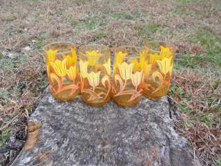   Yellow Orange Drinking Glasses Tumblers Amber Glass Color Retro  