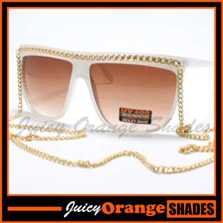 Womens FLAT TOP GOLD CHAIN CELEBRITY Sunglasses WHITE  