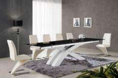 NEXUS GLASS EXTENDING DINING TABLE WHITE + AND 8 CHAIRS  