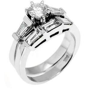   Carat Round & Baguette Diamond Ring Wedding Band Bridal Set Jewelry
