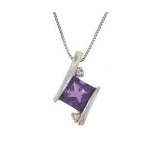   Amethyst and Diamond 10K White Gold Pendant Necklace 