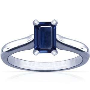  Platinum Emerald Cut Blue Sapphire Solitaire Ring Jewelry