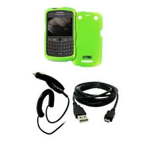  EMPIRE Neon Green Rubberized Hard Case Cover + Car Charger 