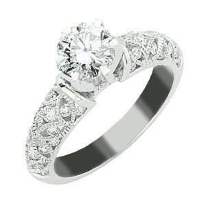 14k White Gold Antique Style Engagement Ring with a 1.02 Carat Round 