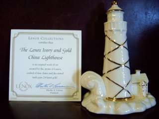 LENOX Ivory and Gold China Lighthouse 24 Karat Gold  