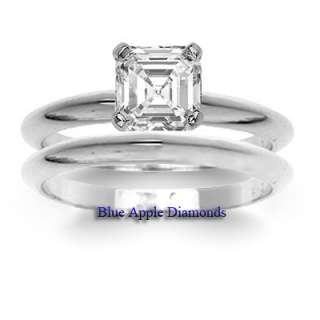 00 Carat Asscher Diamond Engagement Bridal Ring Set in 18k White 